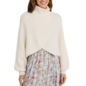 Elan Criss Cross Cropped Cream Turtleneck Sweater